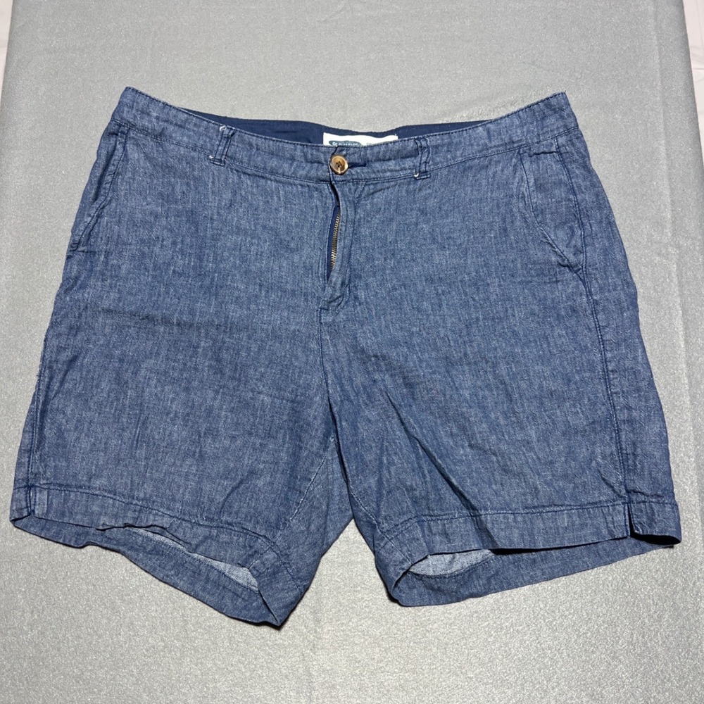 Old Navy Everyday Short High Rise Linen Blend Chambray Blue Herringbone Size 12